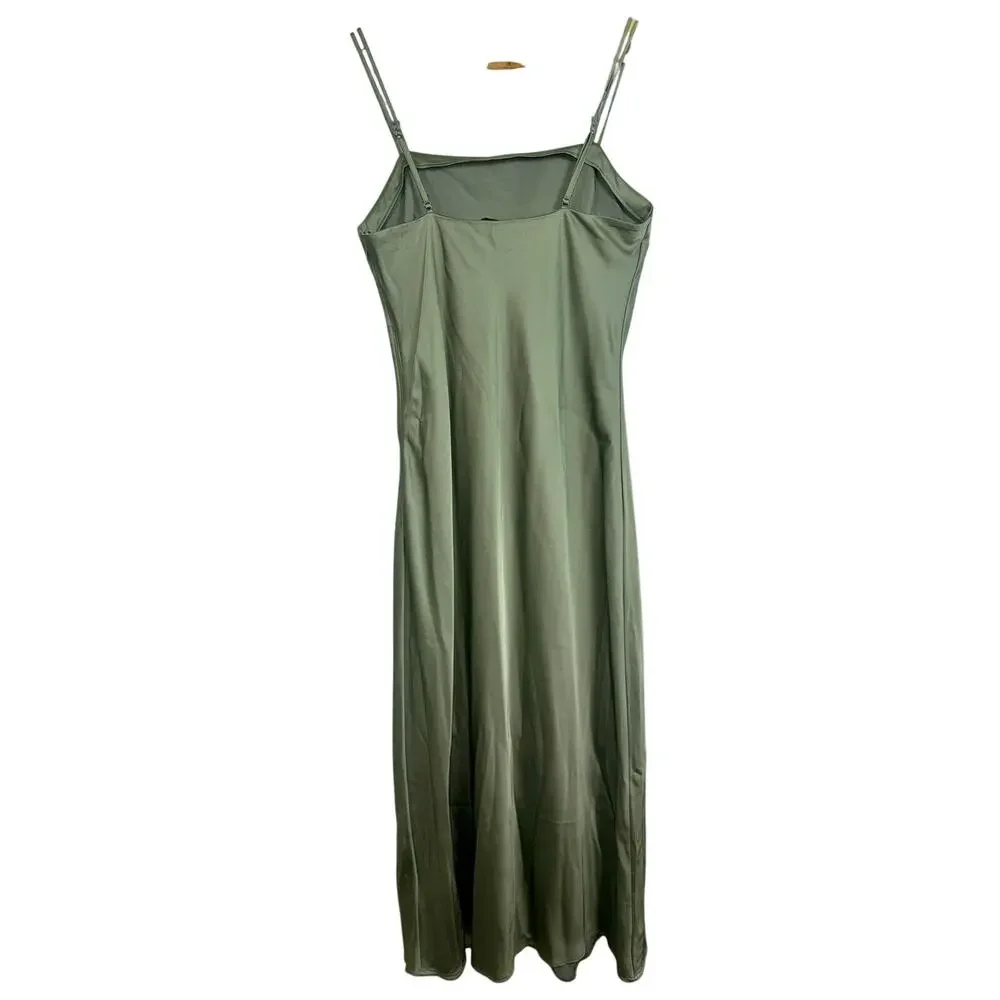 Abercrombie & Fitch Sage Green Satin Strappy Sleeveless Slip Maxi Dress Womens S